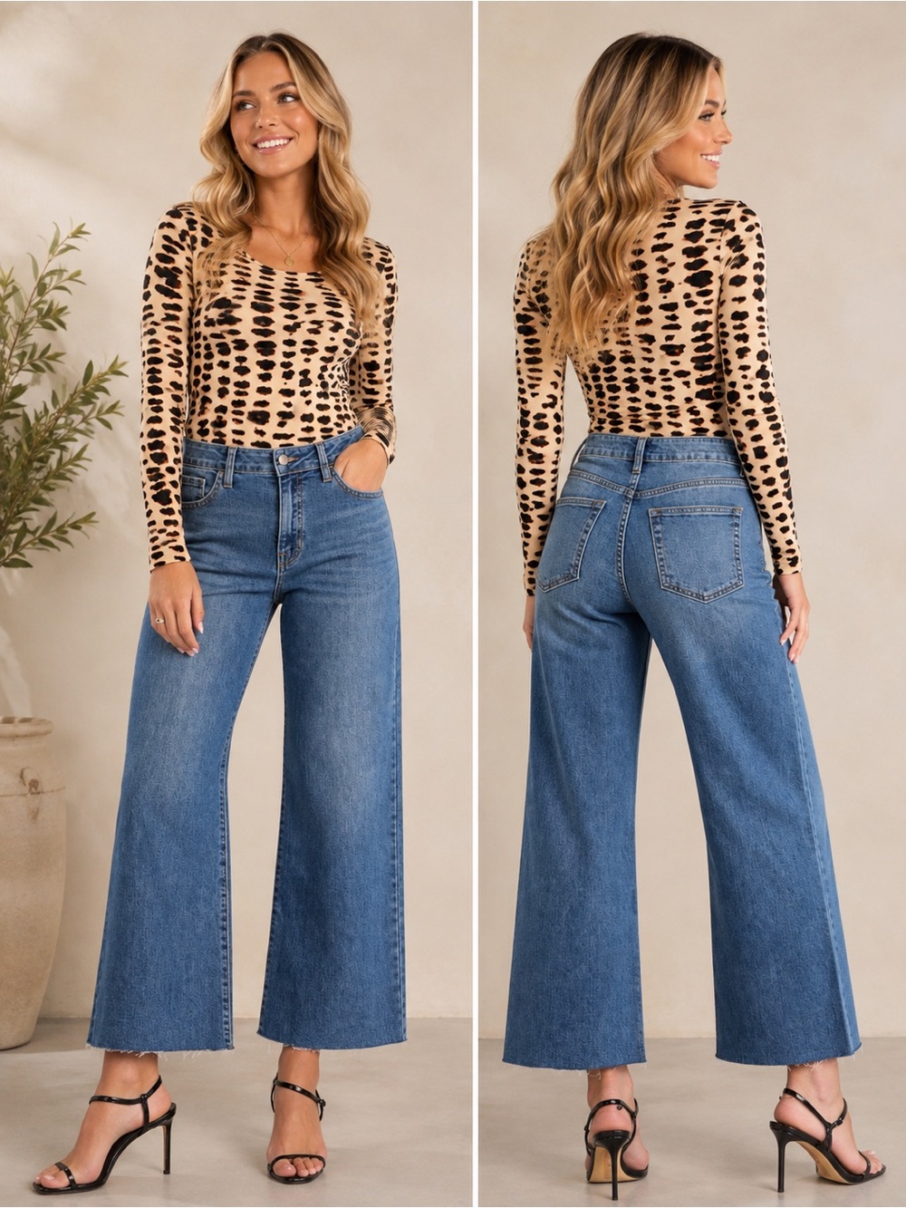 NWT indigo Six Frayed Cropped-Wide Leg Jeans